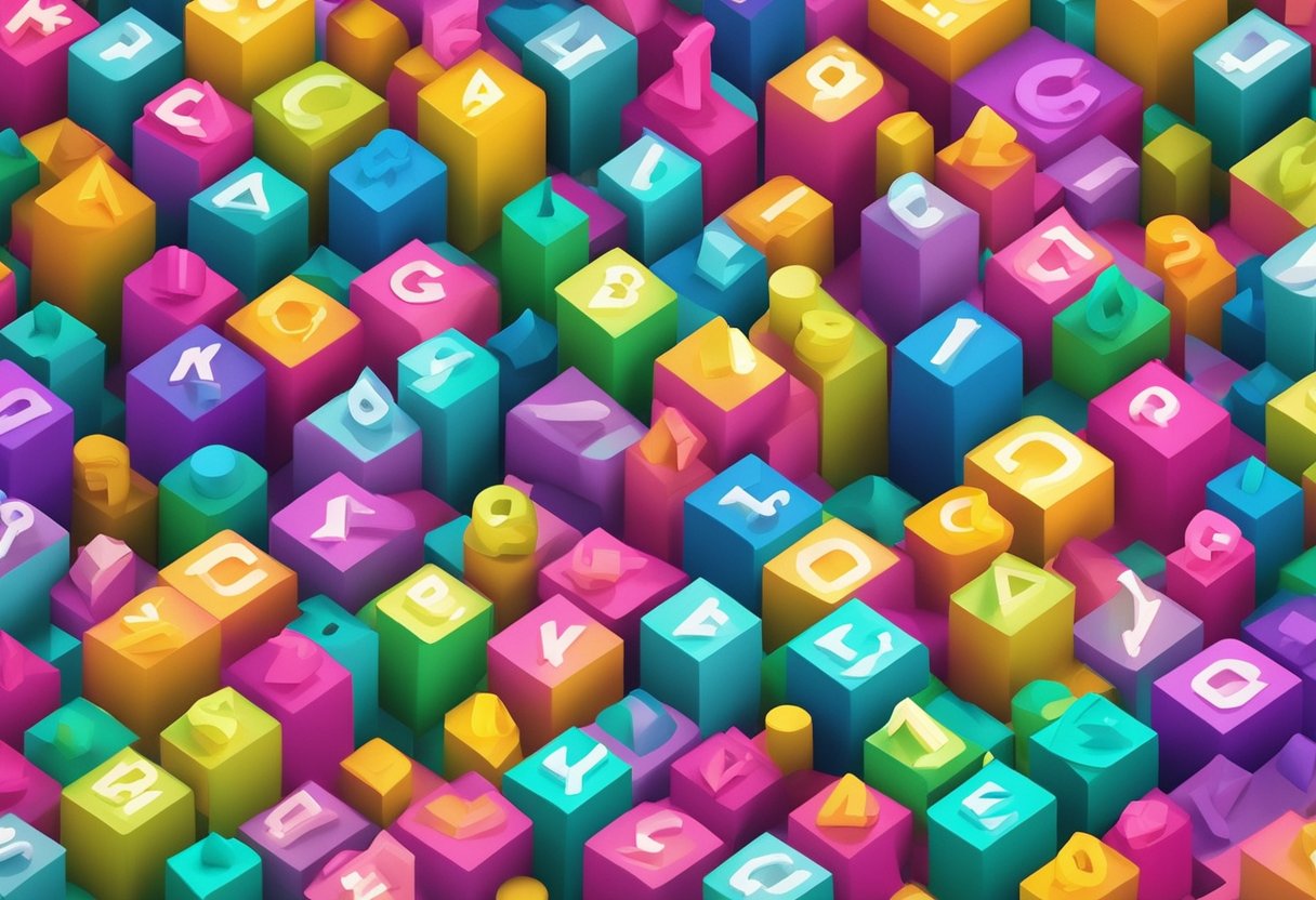 Colorful letters spell out unique baby names on a vibrant background