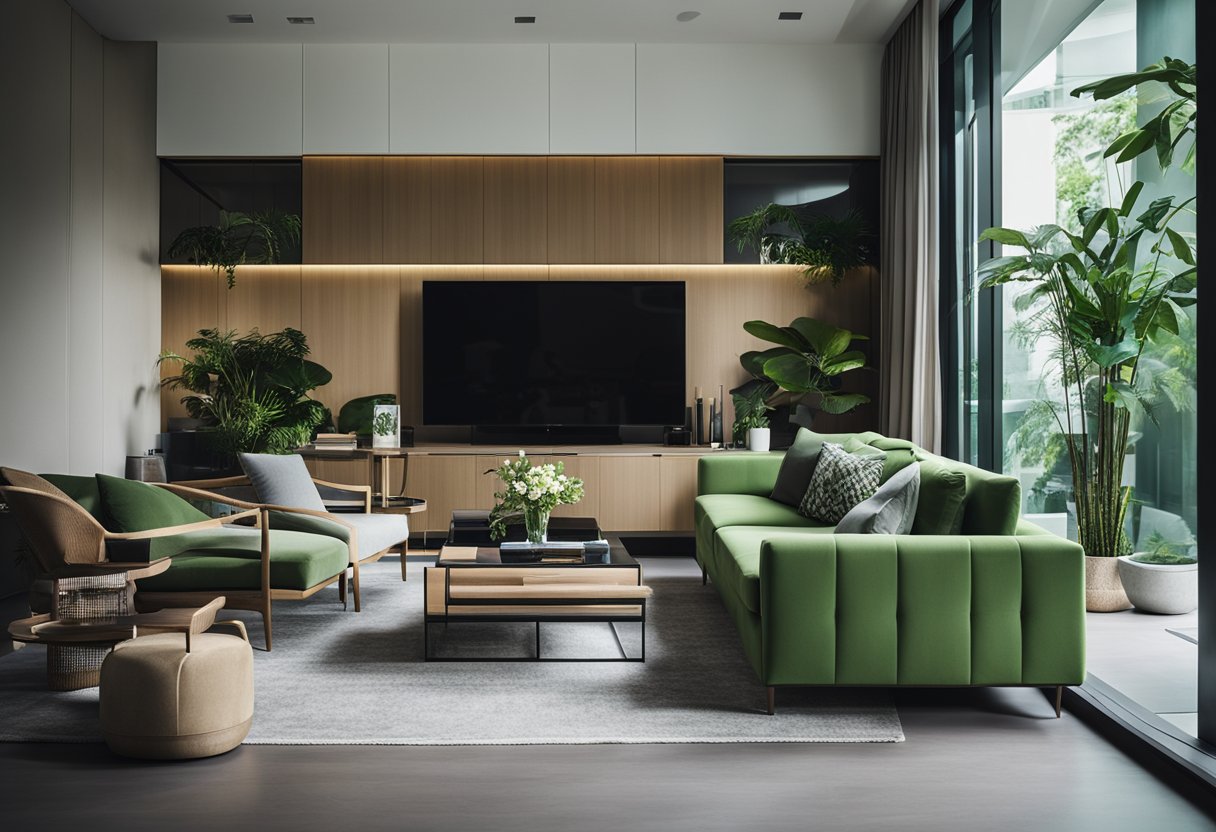 A modern living room with green furniture in Singapore