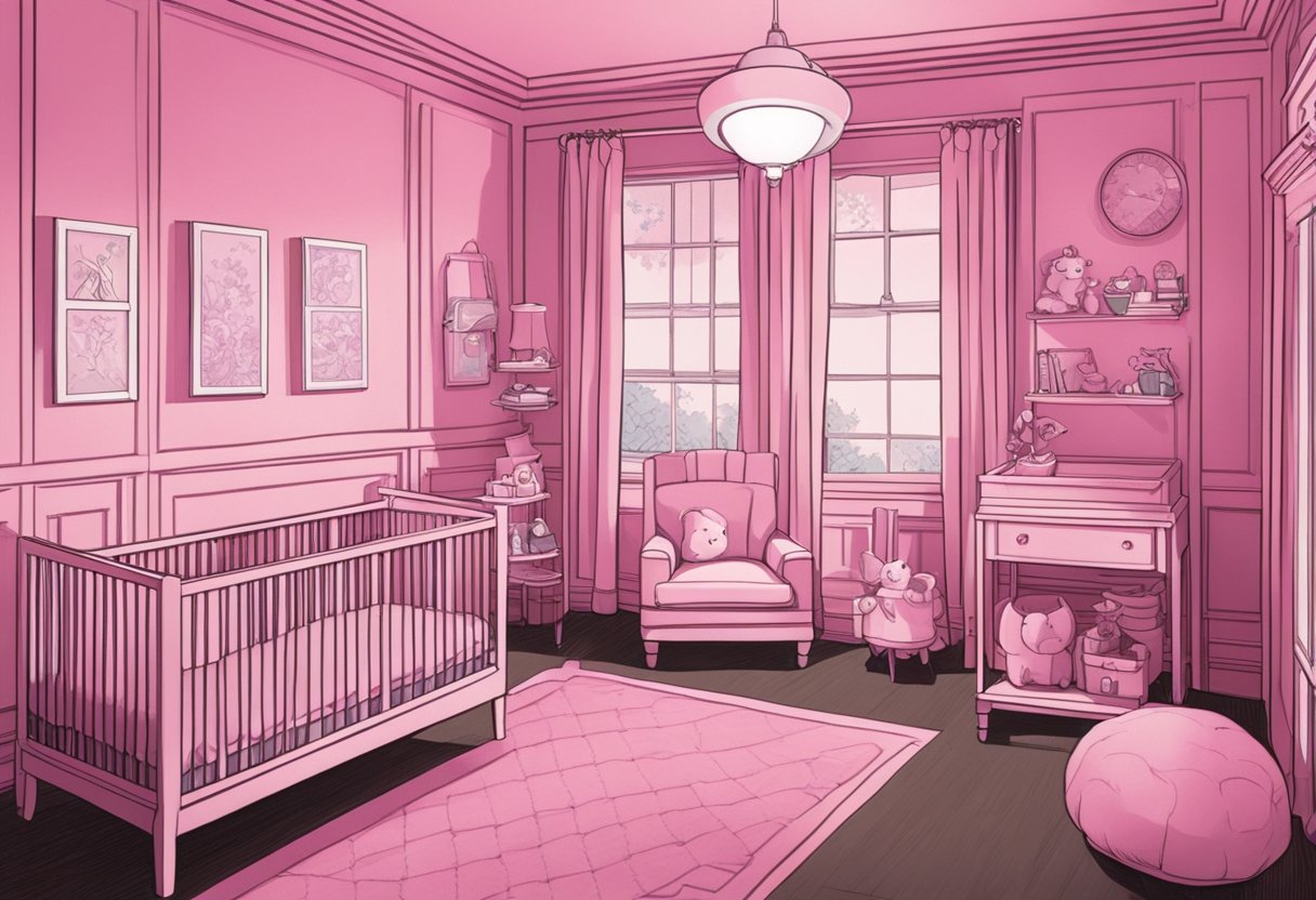 A pink nursery with "Eve" and "Grace" on the wall