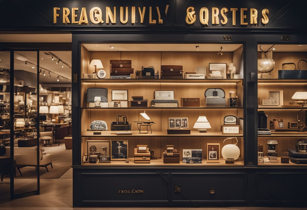 A vintage Danish furniture store in Singapore with a sign displaying "Frequently Asked Questions" and various mid-century pieces on display