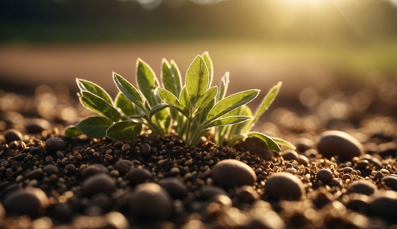 Seeds lay on moist soil under a beam of sunlight