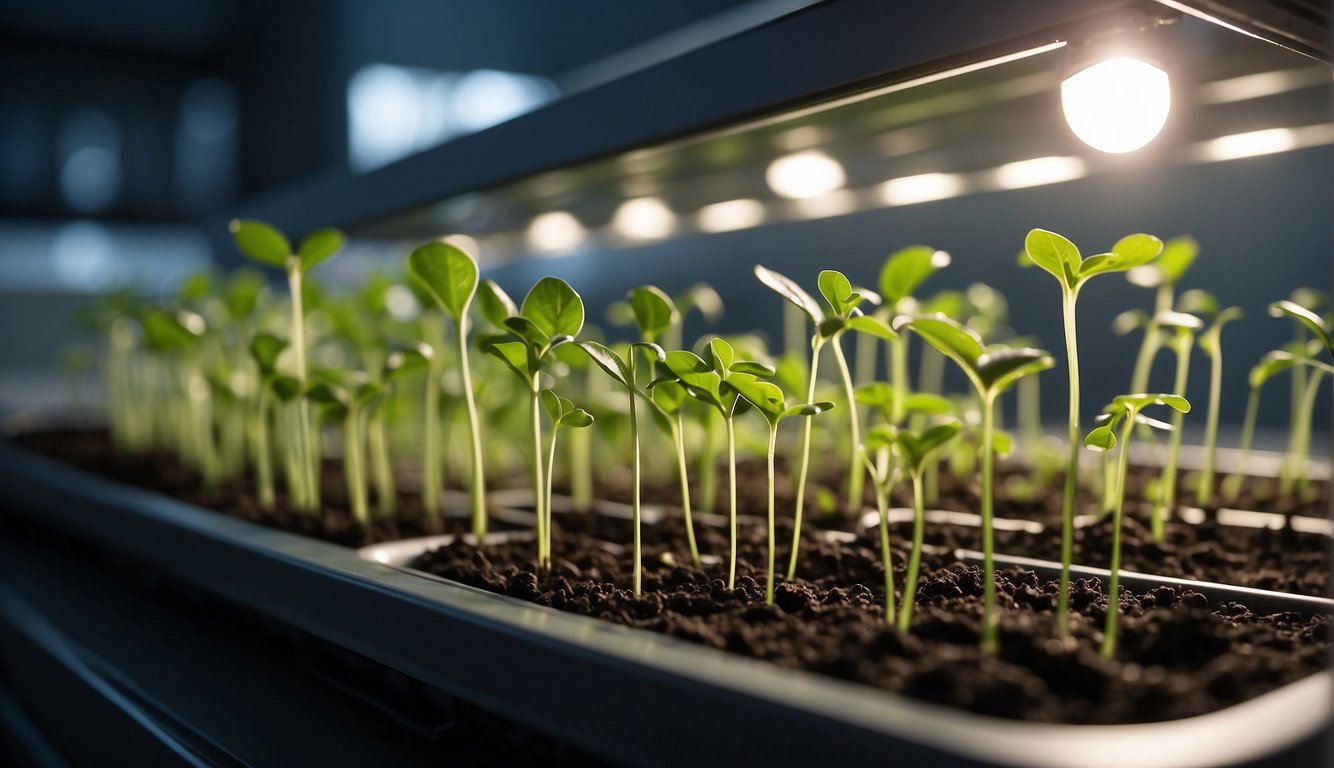 Seeds sprout in a controlled environment with light and moisture