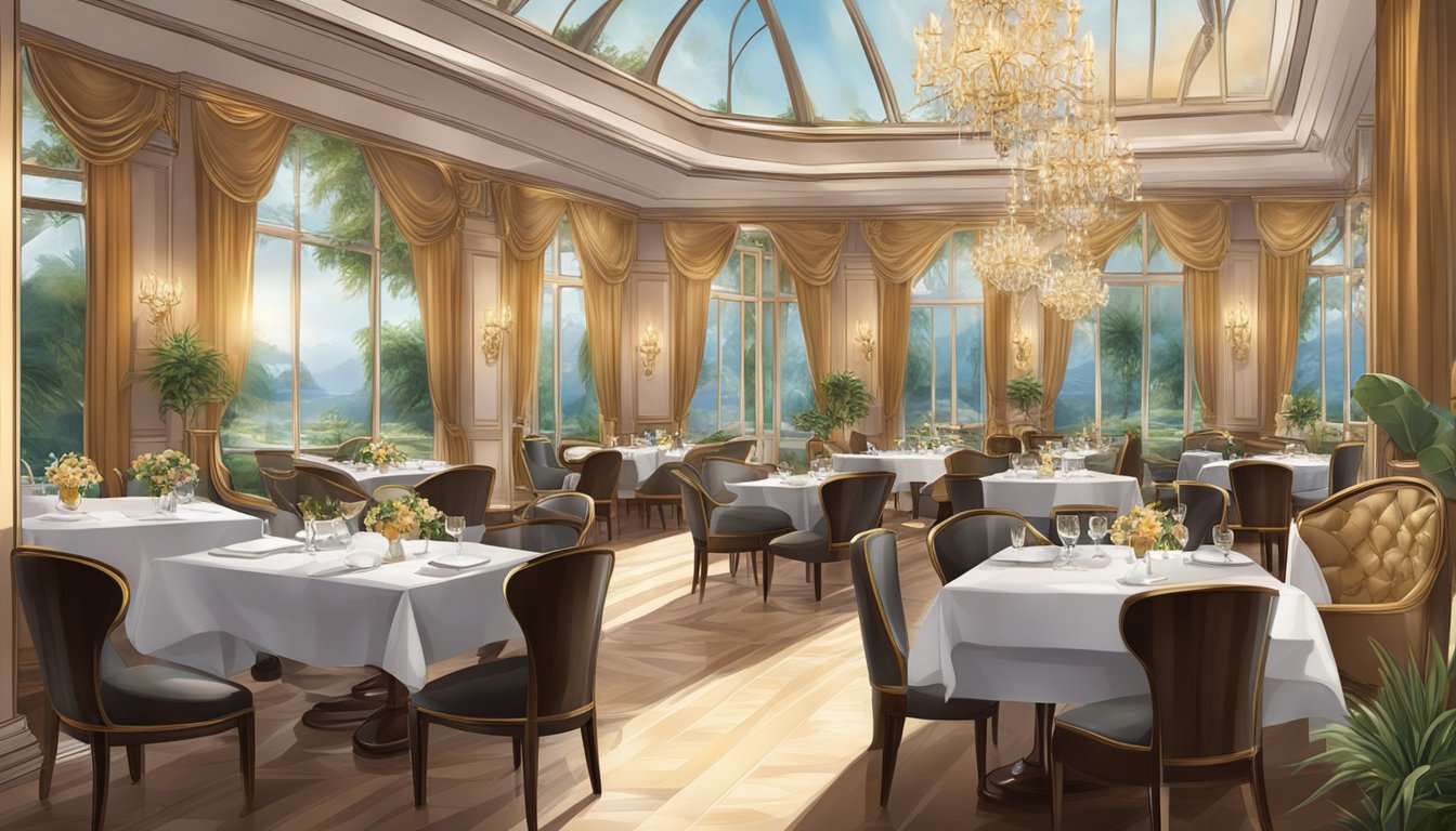 The elegant restaurant features luxurious decor and impeccable service, creating a regal atmosphere for diners to enjoy