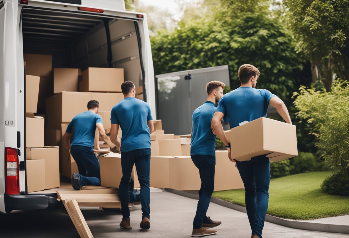 Movers swiftly pack a house, considering size and items