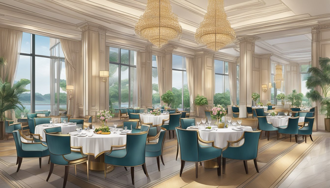 Luxurious dining options at Fairmont Singapore, with elegant decor and exquisite cuisine, offering a variety of amenities and services for guests
