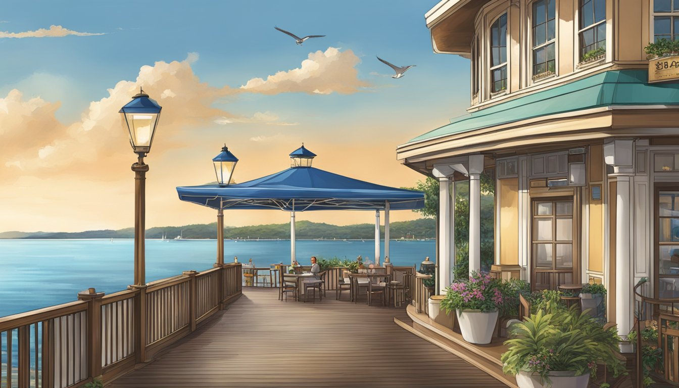 The majestic bay seafood restaurant is easily accessible with a grand entrance and waterfront view