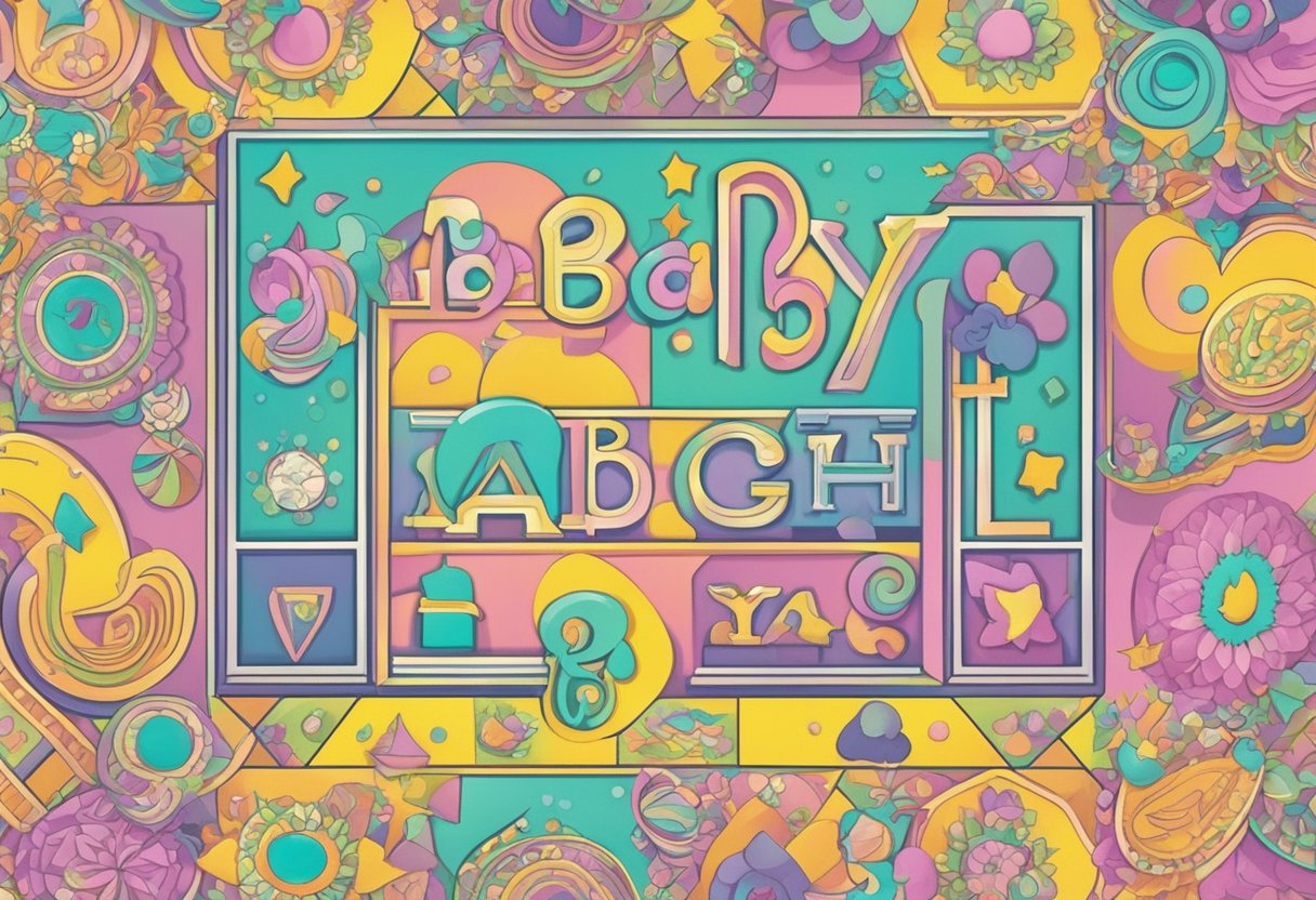 A list of baby girl names ending in "yah" displayed on a colorful background with decorative elements