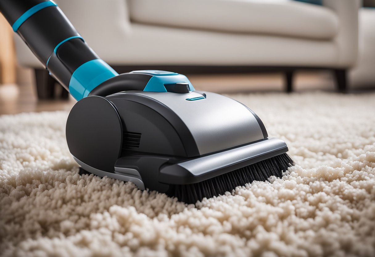 A vacuum cleaner sucking up pet hair from a carpet, a lint roller removing fur from clothing, a brush grooming a shedding pet, a HEPA air purifier filtering out dander, and a pet shedding control spray being applied to furniture