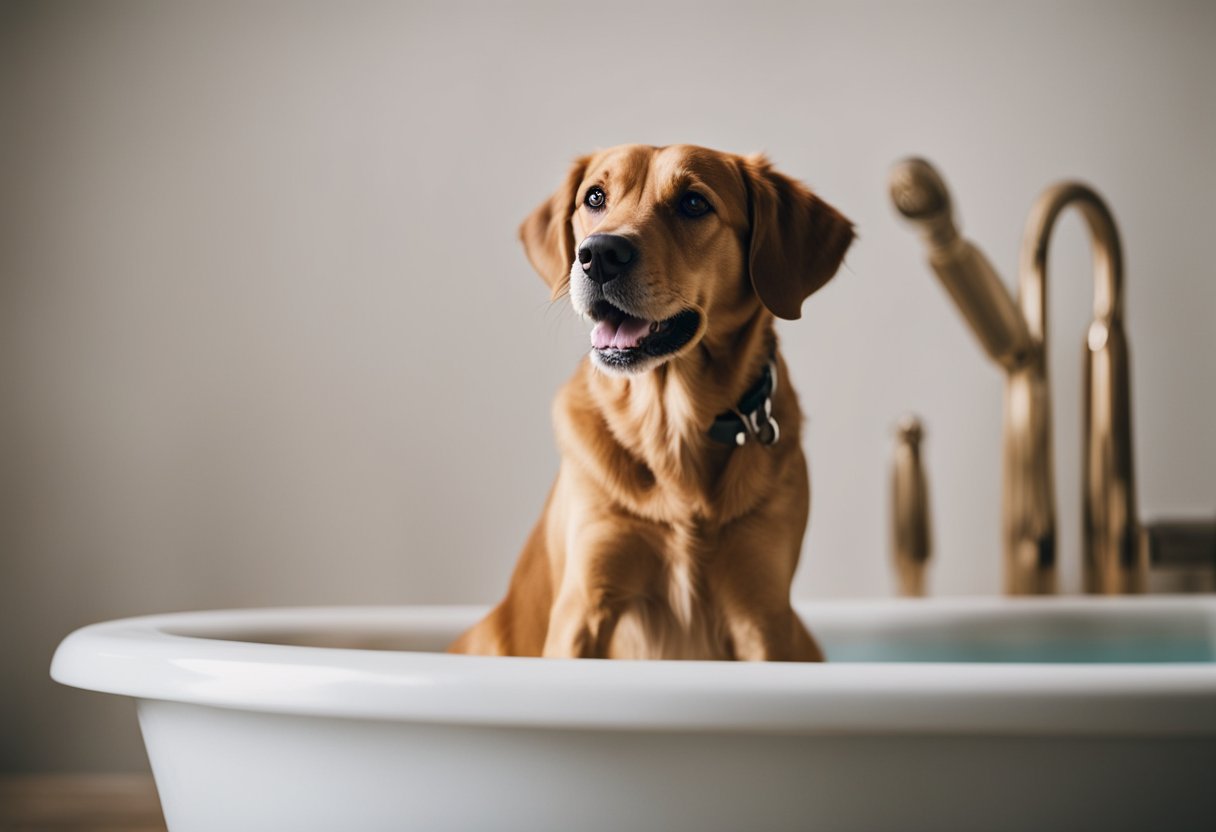 A dog scratching its itchy skin, finding relief in a cool bath or being gently rubbed with soothing ointment