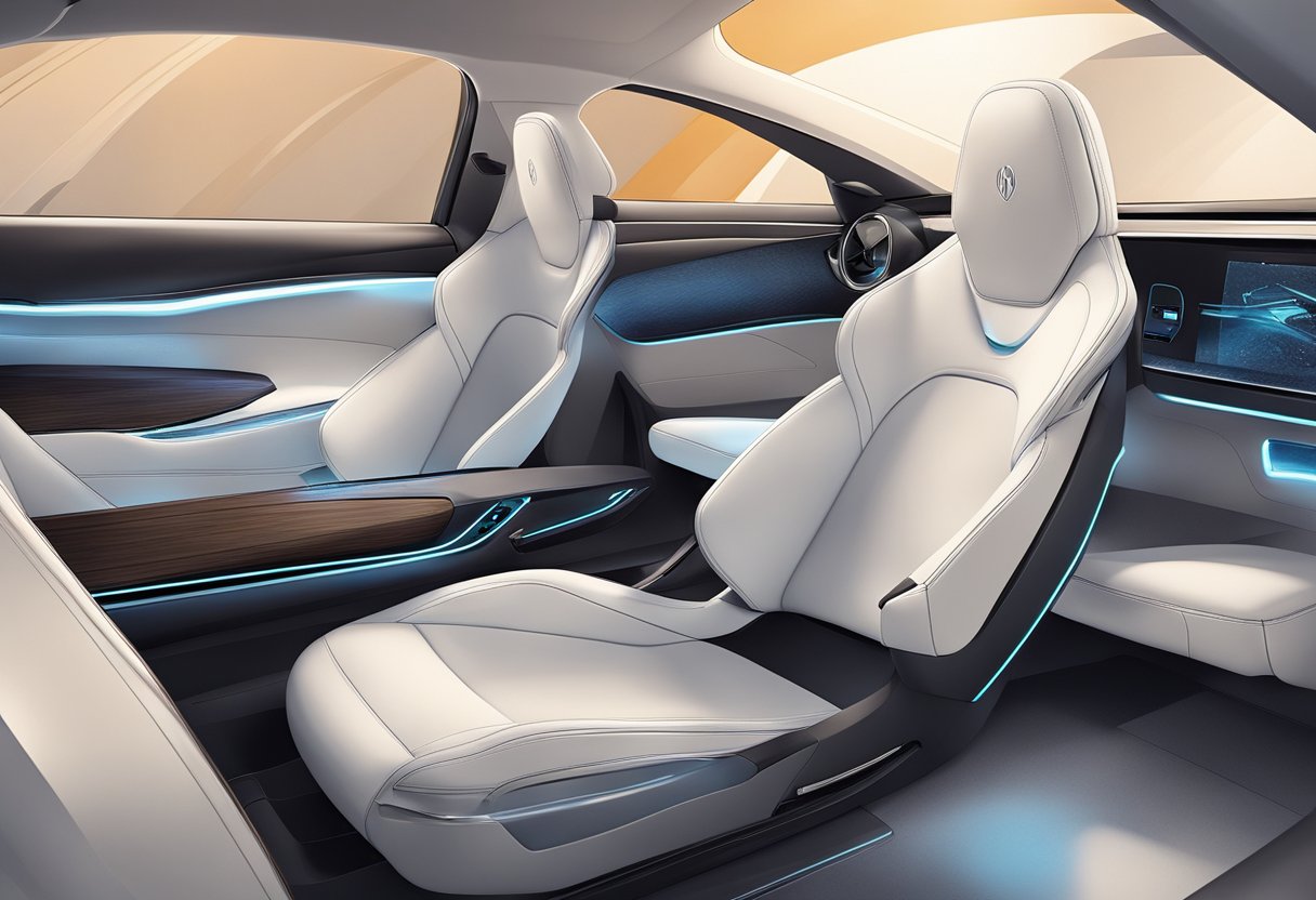 A sleek automotive interior with clean lines, ergonomic seating, and intuitive controls. The use of high-quality materials and subtle lighting creates a modern and luxurious atmosphere