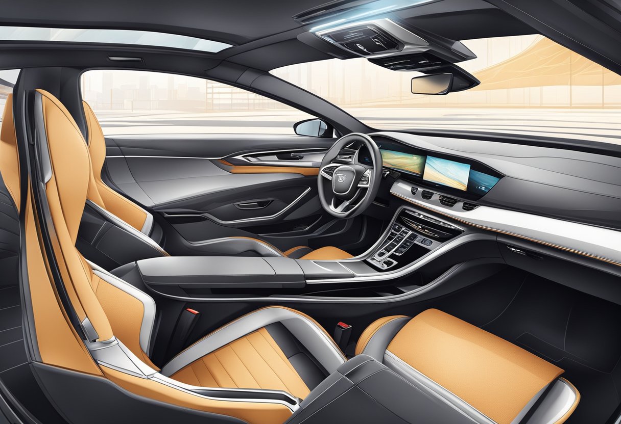 A sleek automotive interior with modern design elements and luxurious finishes