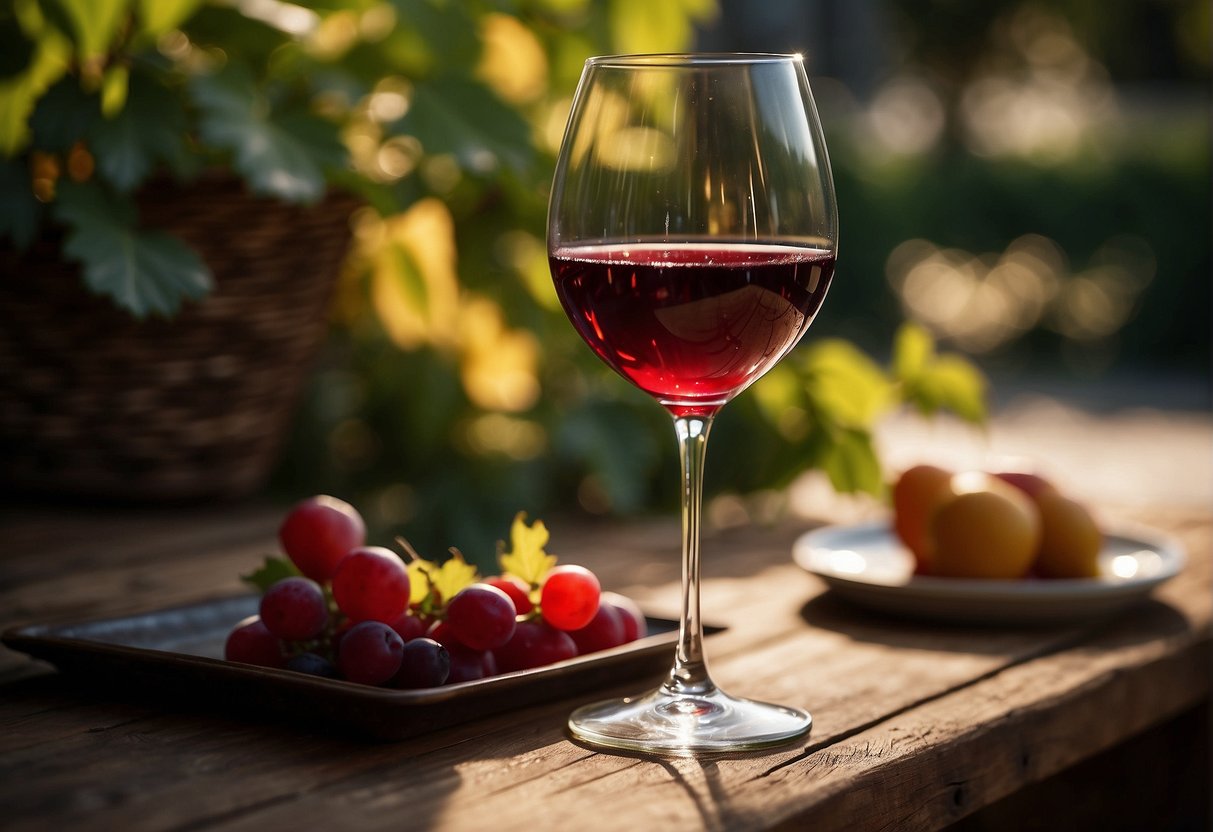 A glass of Roman wine gleams in the sunlight, its deep red hue hinting at the rich and robust flavors within. Aromas of ripe fruits and earthy undertones waft from the glass, promising a full-bodied and satisfying taste