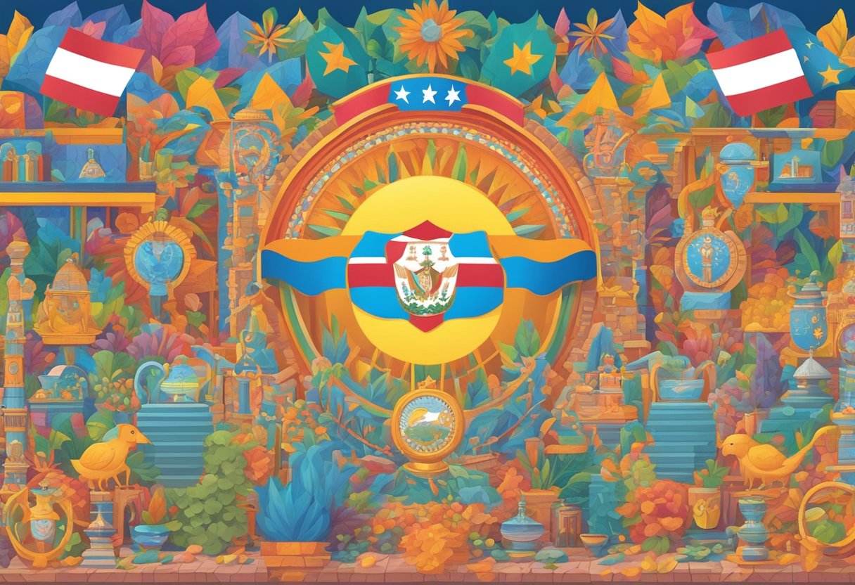 A colorful array of Puerto Rican baby names displayed on a vibrant backdrop, with traditional symbols and imagery surrounding them