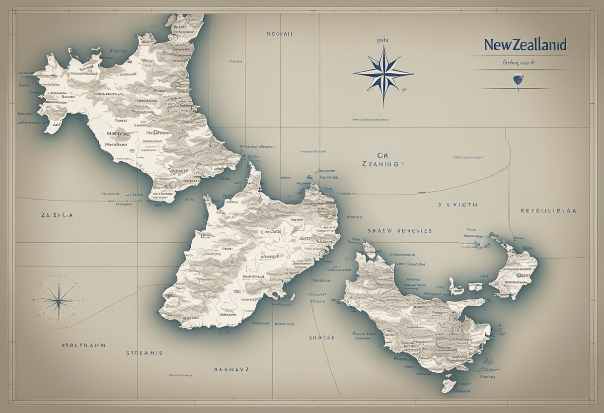 A map of New Zealand with a list of popular baby names floating above it