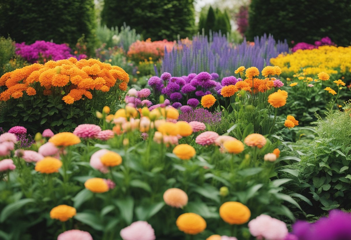 Vibrant flowers arranged in a variety of patterns and shapes, creating a visually stunning and diverse garden landscape