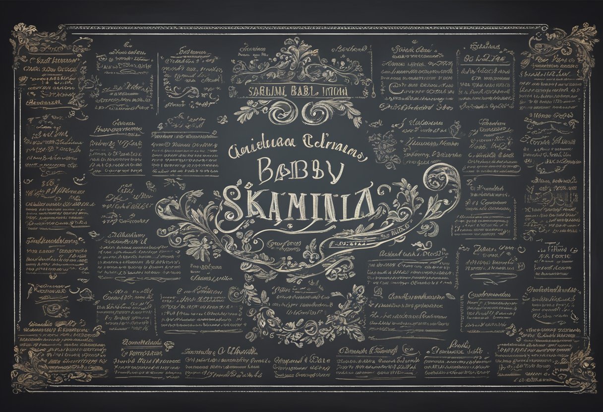 A colorful display of Serbian baby names written in elegant script on a vintage-inspired chalkboard