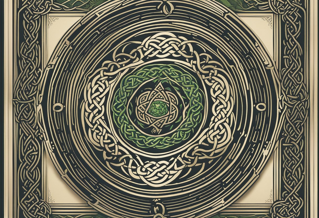 A Celtic-themed book cover with bold lettering and intricate knotwork designs