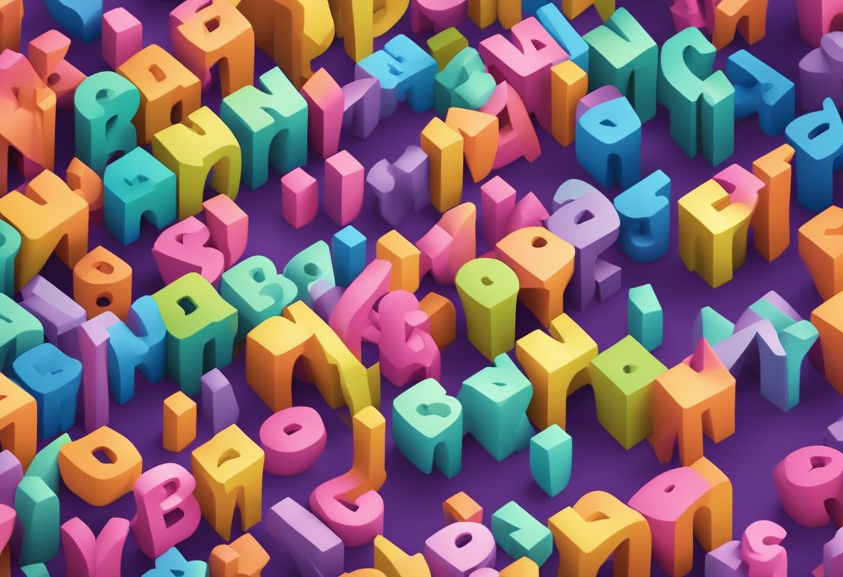Colorful letters spell out popular American baby names on a vibrant backdrop