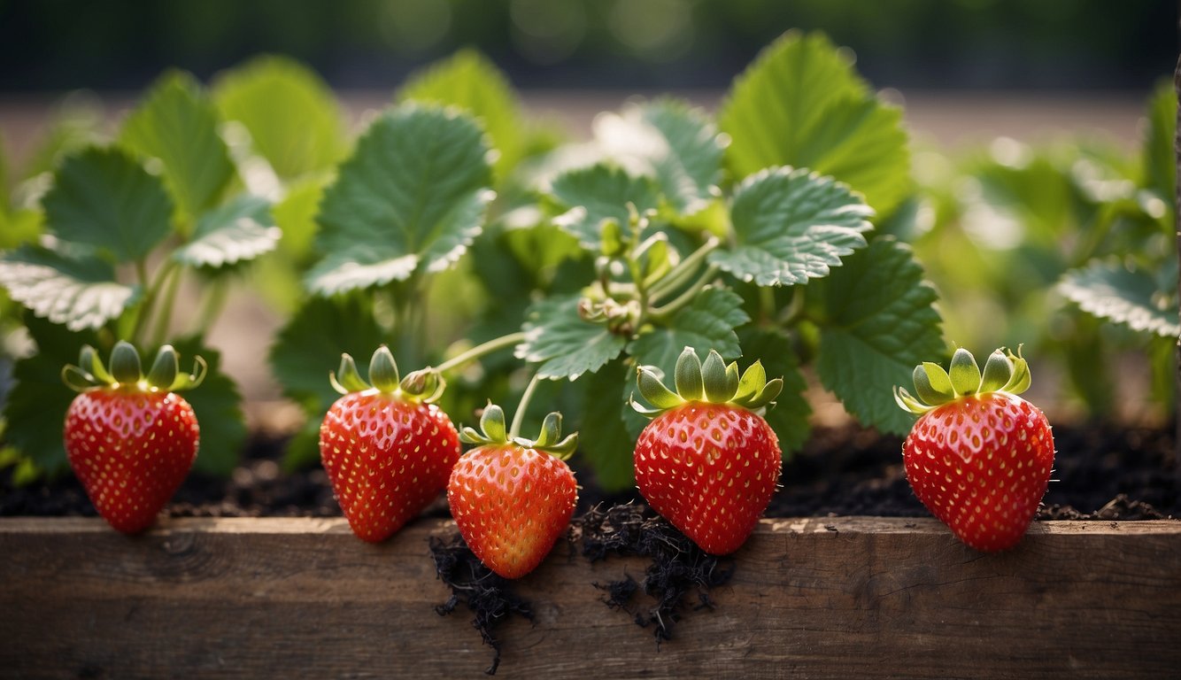 Strawberries on raised beds, drip irrigation system, and mulch to keep fruit off the ground