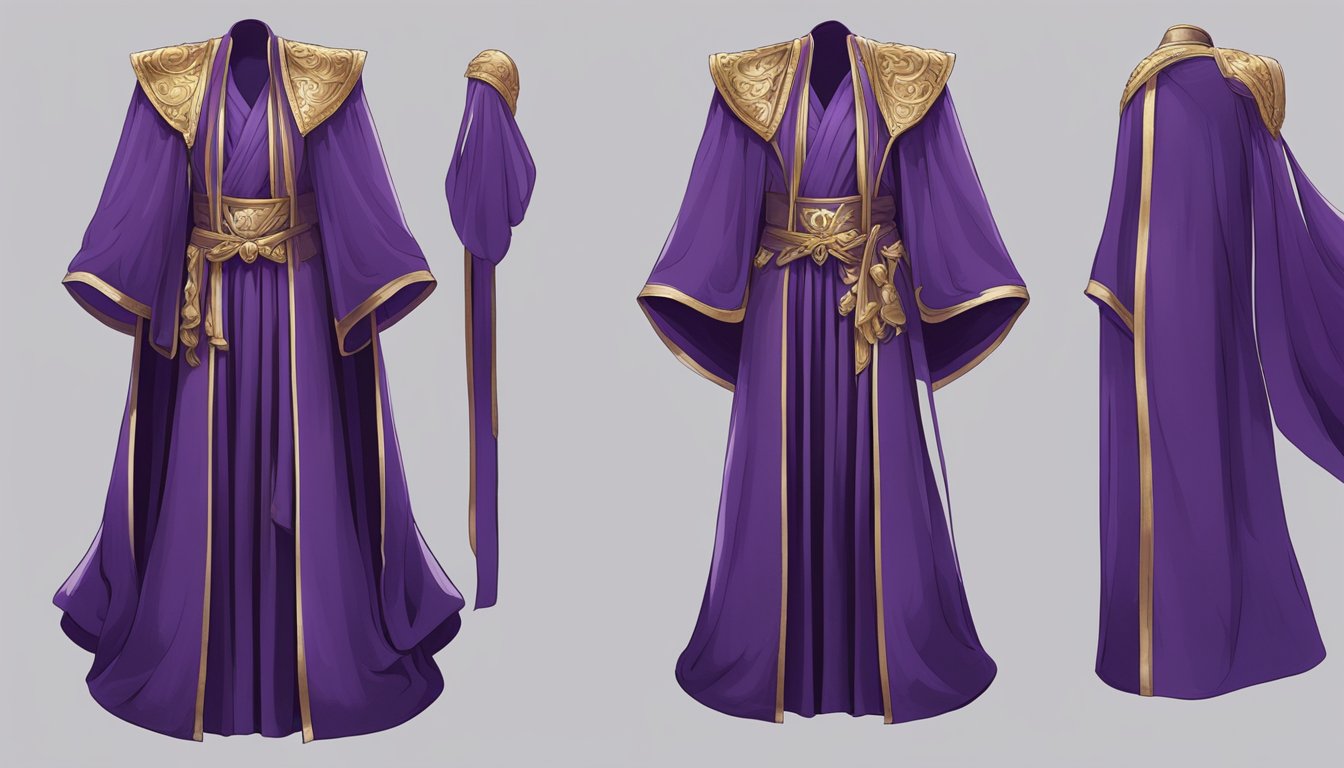 A regal robe dyed in Tyrian purple billows in the wind, catching the sunlight to reveal its rich and deep hue