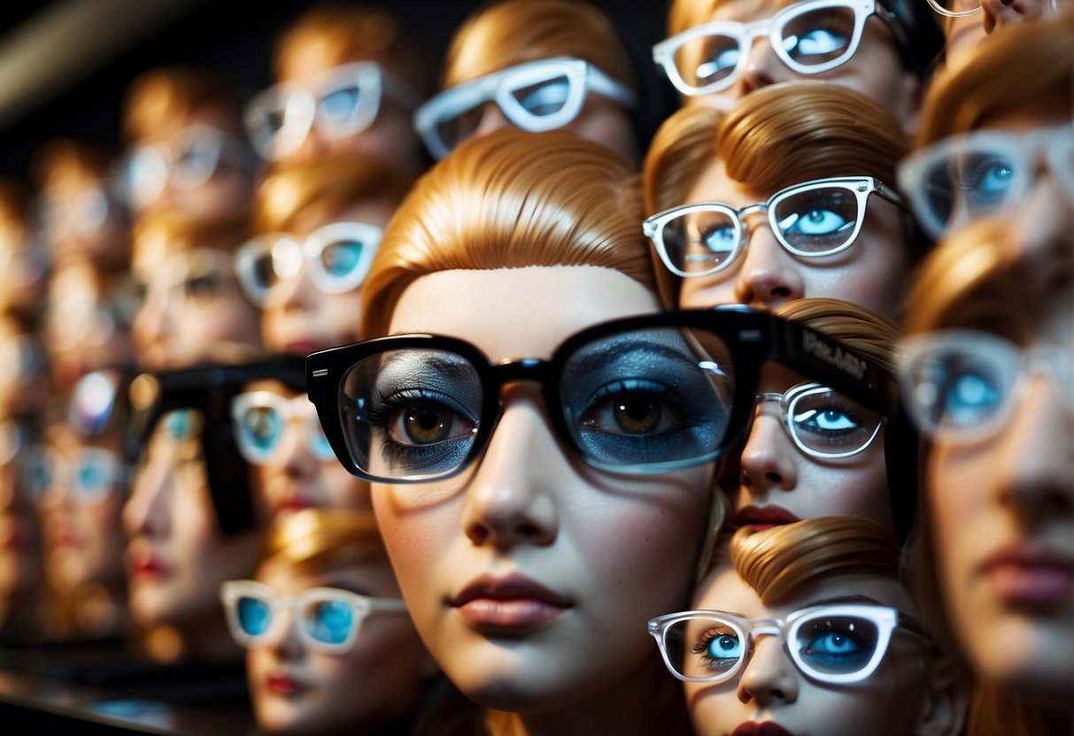 Various face shapes with cat-eye glasses on display. Each pair of glasses is specifically chosen to complement the different face shapes
