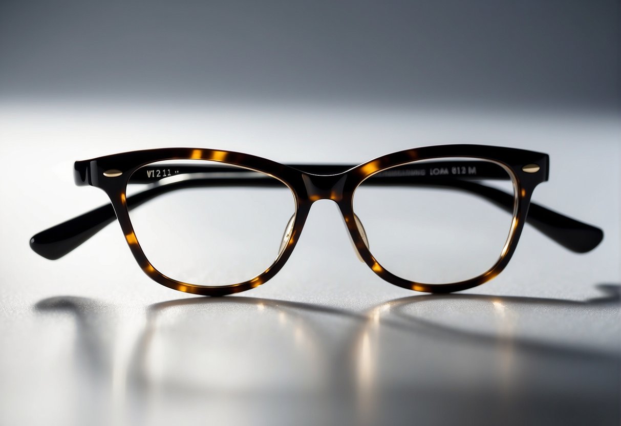 A pair of cat eye glasses displayed on a clean, white surface, with soft lighting highlighting their sleek and stylish design
