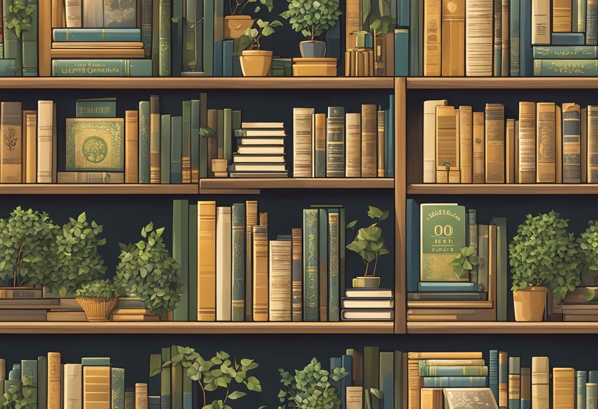 A bookshelf with "Top 100 Best Names" displayed prominently, surrounded by ivy and academic symbols