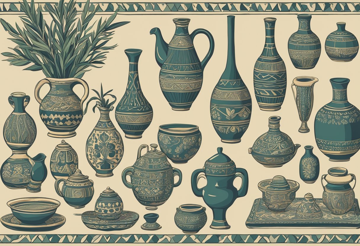 A collection of Cypriot symbols and motifs, such as olive branches, ancient pottery, and traditional textiles, arranged in a visually appealing composition