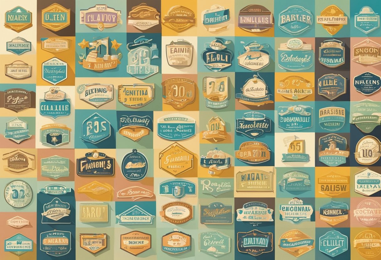 A colorful array of 1950s baby names displayed on vintage signage, evoking nostalgia and a sense of classic charm