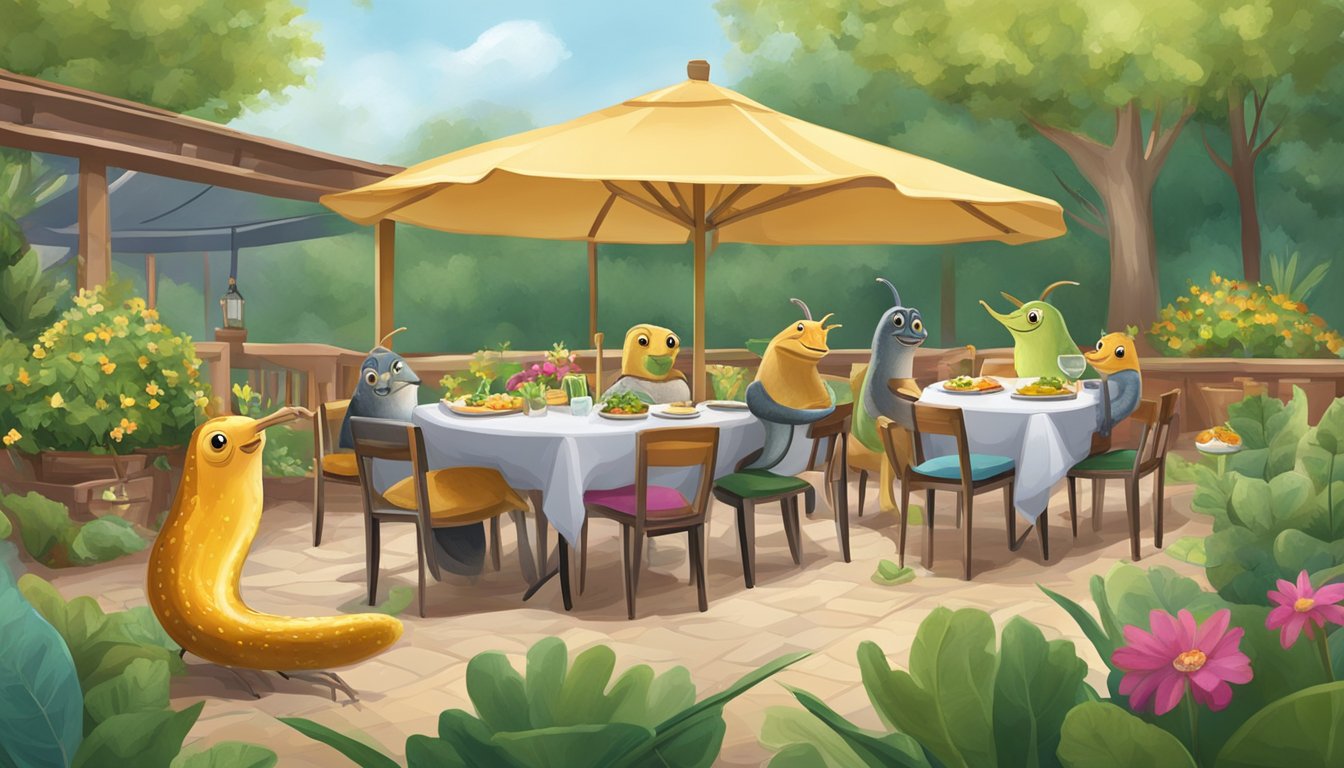 The garden slug family enjoys a meal at the pet-friendly outdoor restaurant