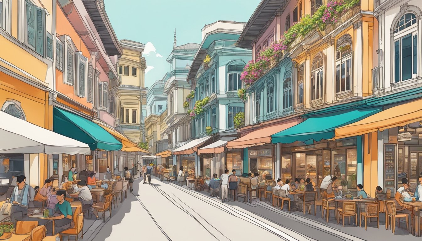 The bustling streets of Singapore are lined with beautiful restaurants, each one adorned with vibrant colors and intricate architectural details. The aroma of diverse cuisines fills the air, drawing in locals and tourists alike