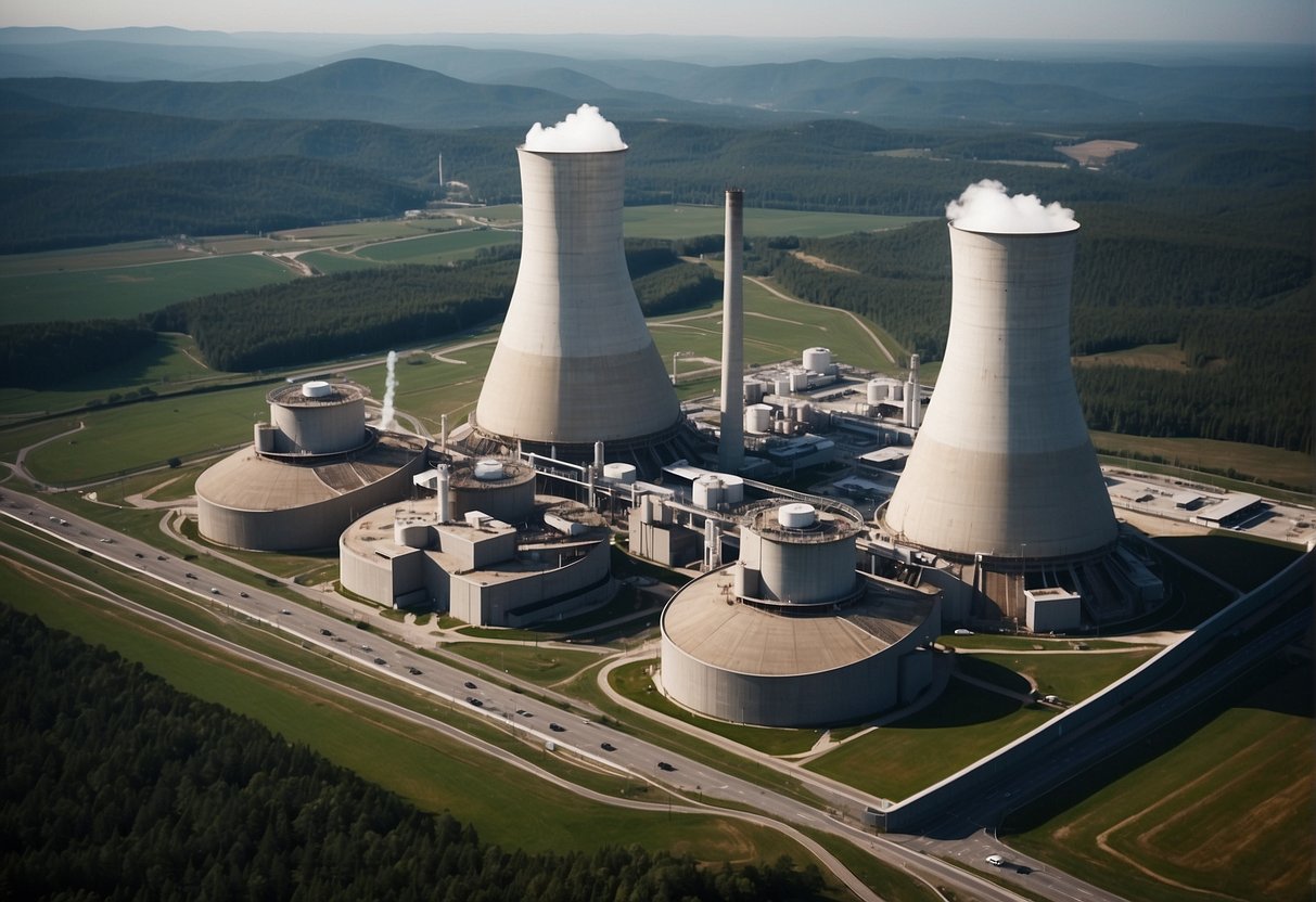 A futuristic nuclear power plant with advanced technology and clean energy production