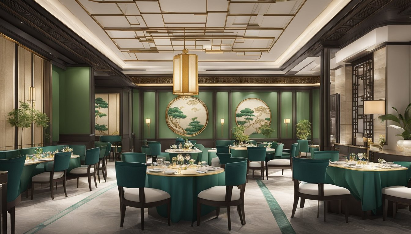 The jade restaurant in Fullerton exudes a serene ambience with elegant, traditional Chinese design elements. The space is adorned with intricate jade accents and ornate furniture, creating a sophisticated and inviting atmosphere