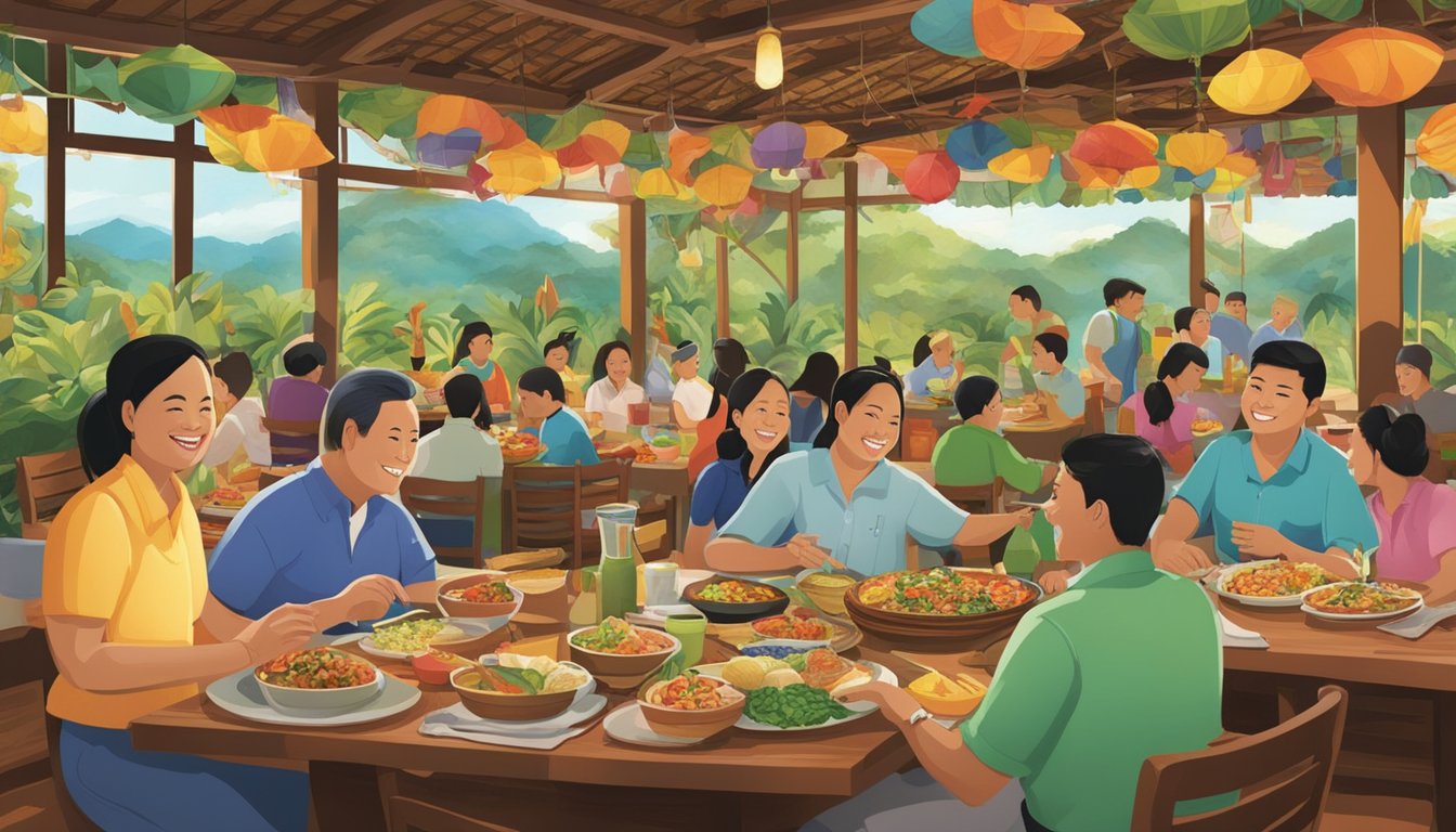The bustling Kabayan restaurant, filled with colorful dishes and lively chatter, invites patrons to savor the diverse culinary delights of the Philippines