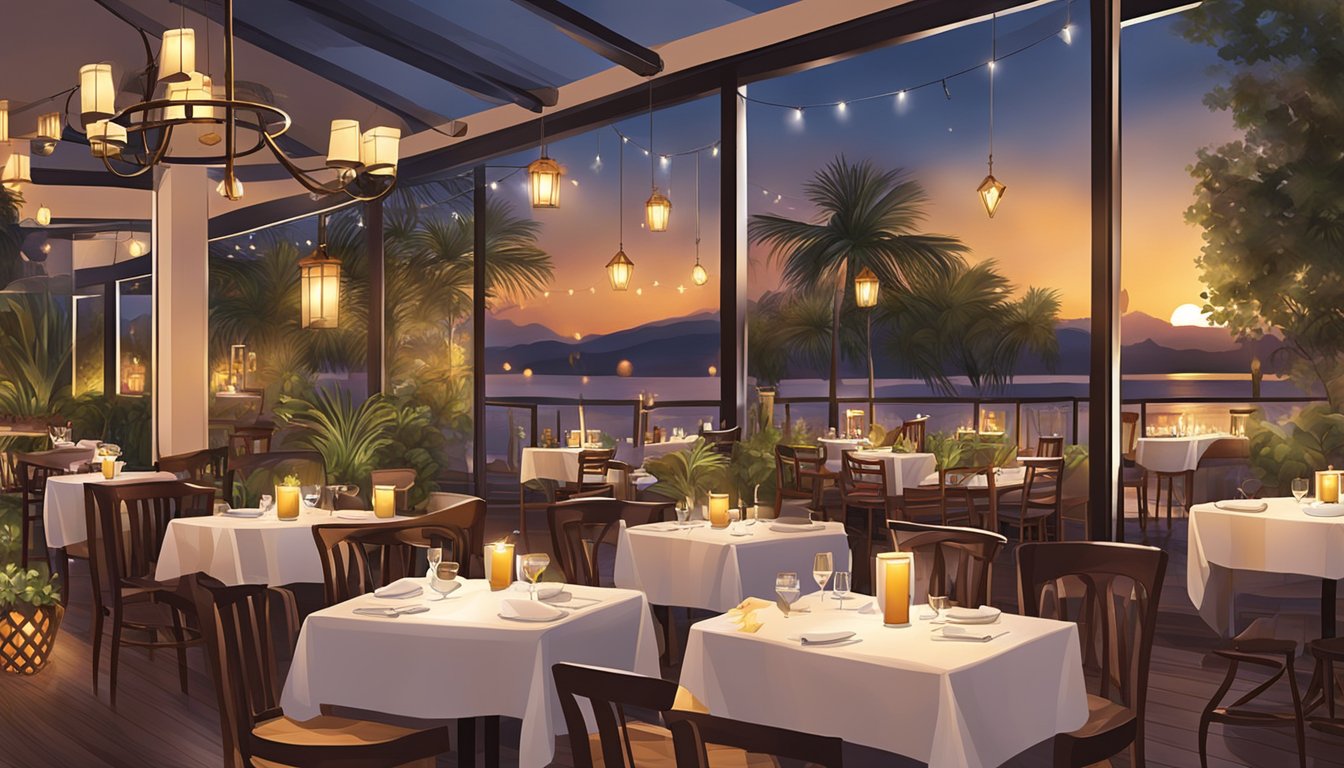 Diners enjoy romantic ambiance at Love Dining Destinations. Candlelit tables, soft music, and elegant decor create a cozy and intimate atmosphere