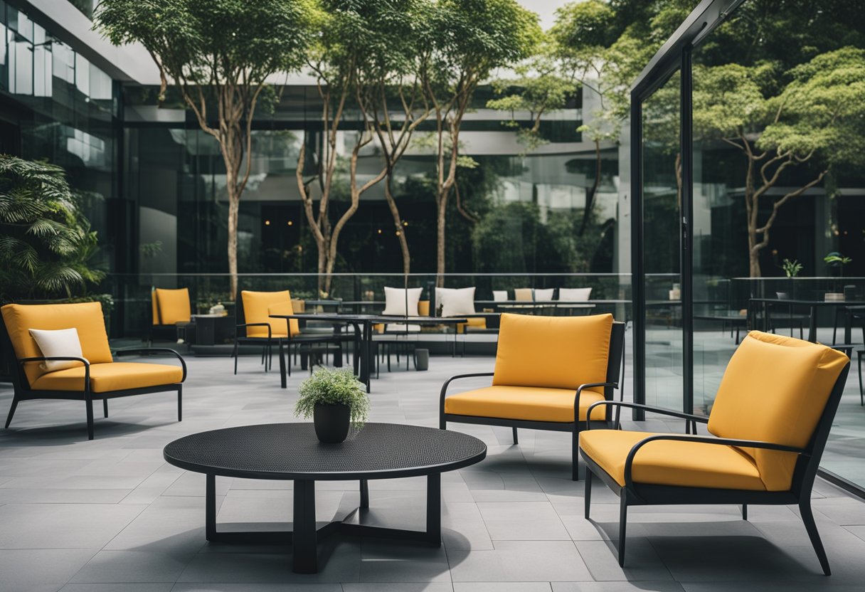 A modern outdoor patio with sleek plastic furniture in Singapore