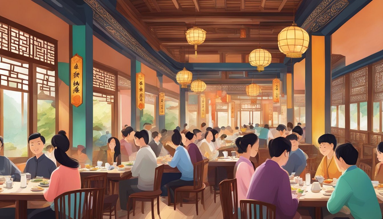 Customers enjoy a lively atmosphere, with colorful decor and traditional Chinese cuisine being served by attentive staff