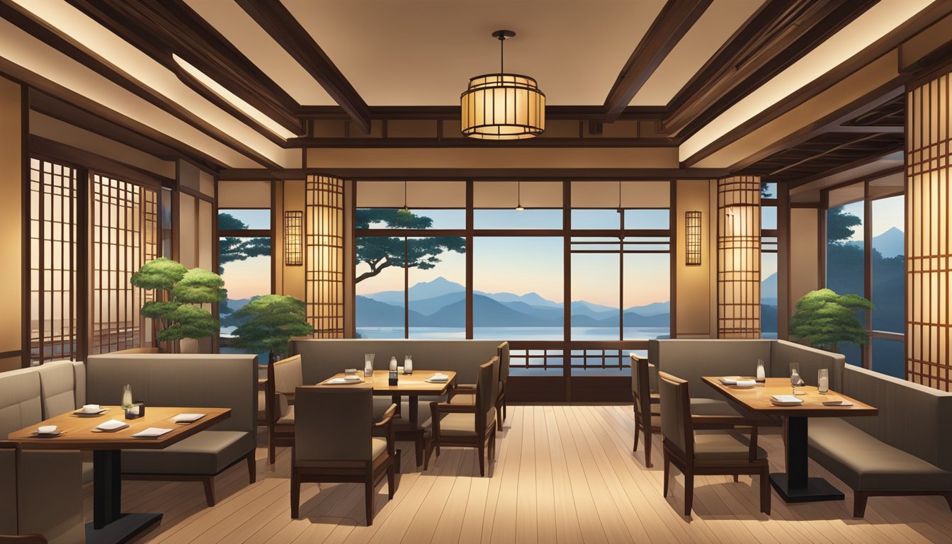 The elegant interior of Paragon Japanese Restaurant, with traditional wooden decor and soft lighting, creates a serene and inviting atmosphere