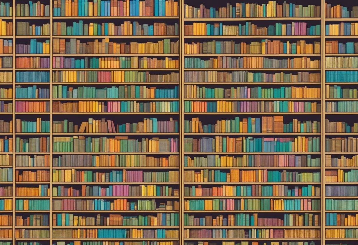 A colorful display of German baby names on a bookshelf
