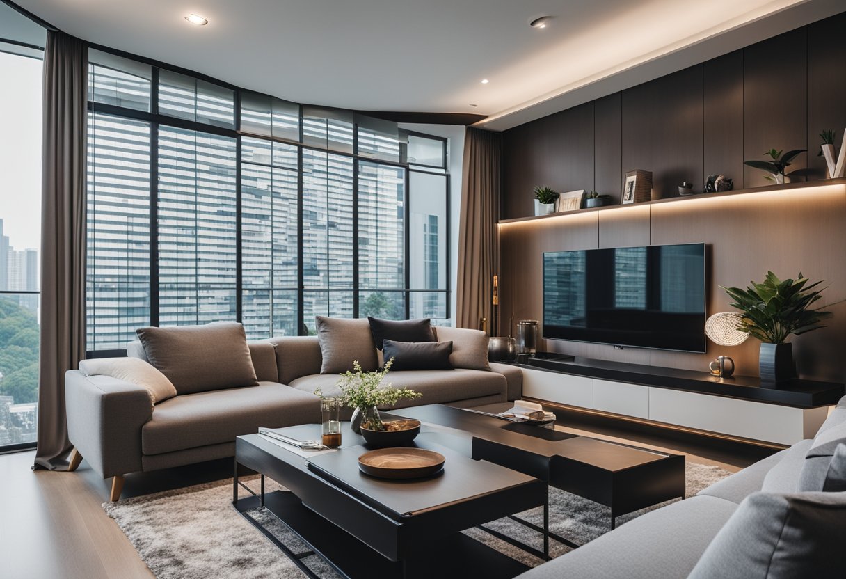 A modern living room with sleek, minimalist furniture in Singapore