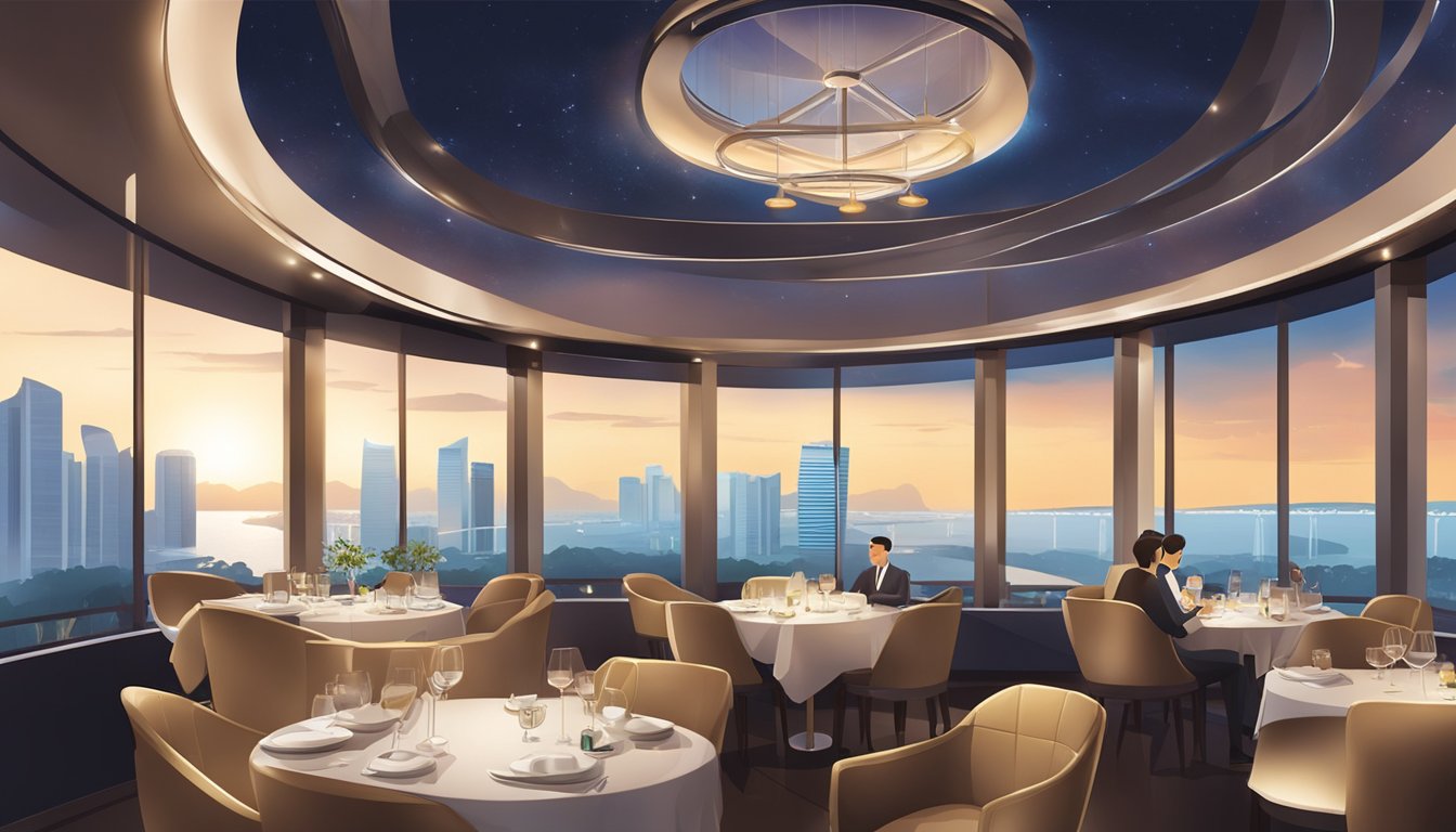 The Singapore Flyer restaurant offers exclusive features and services, with panoramic views and luxurious dining amenities