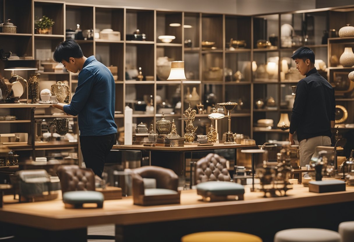 Customers browsing through various furniture collections at the barang barang furniture shop in Singapore