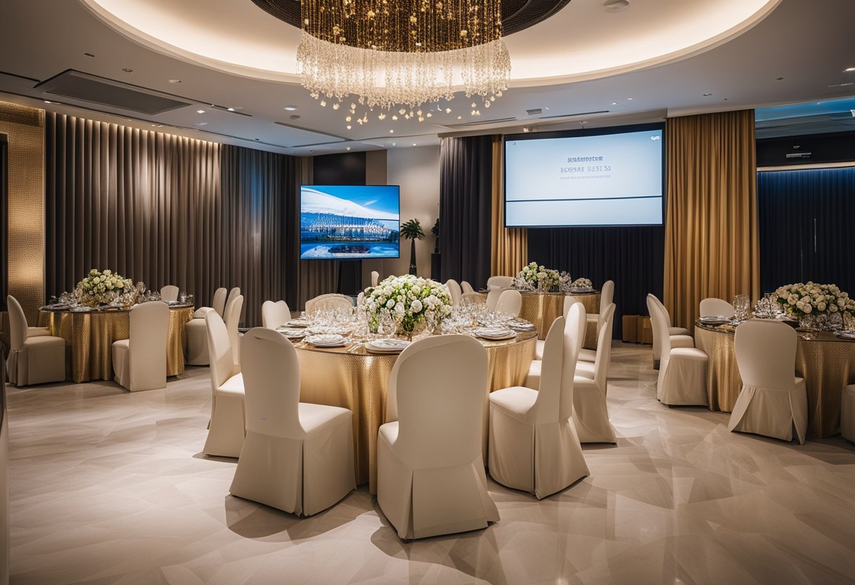 Elegant banquet furniture displayed in a spacious showroom in Singapore