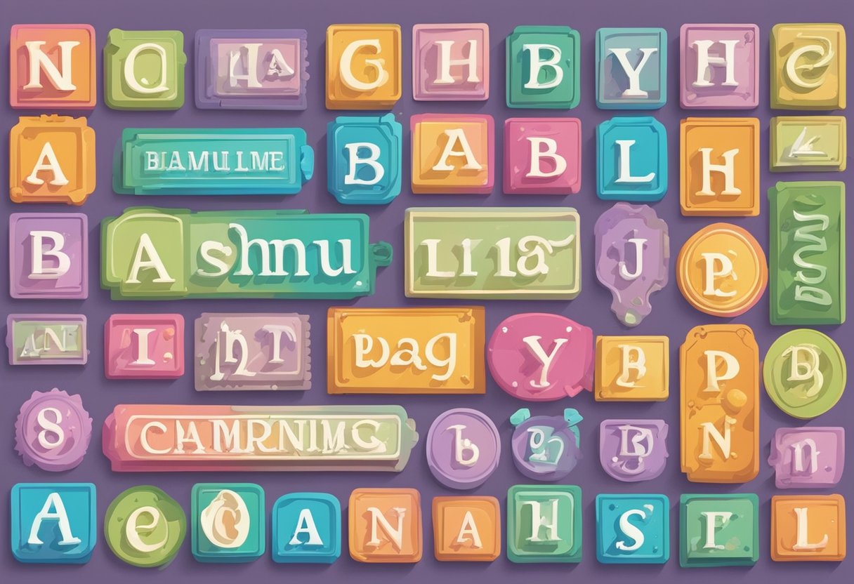 A collection of charming baby names displayed on a colorful board