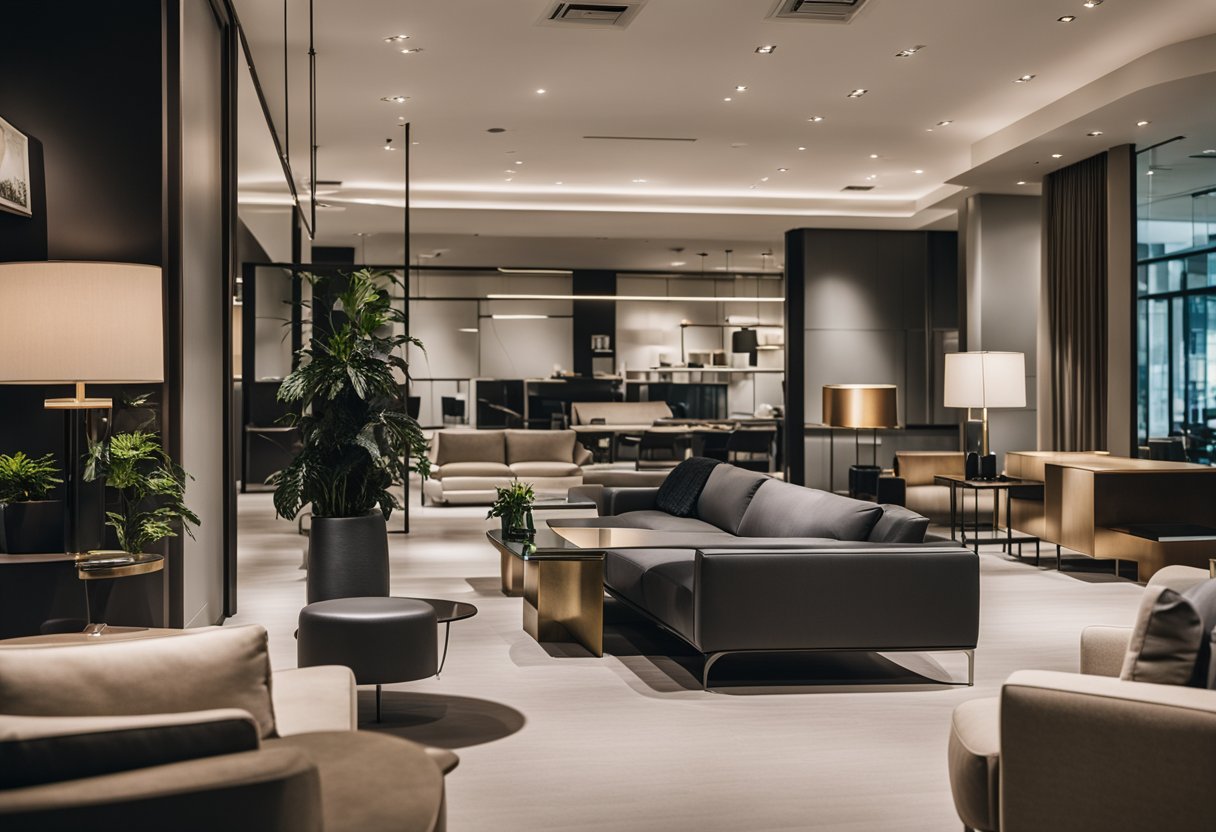 A customer browsing through sleek, modern furniture at Contempo Furniture showroom in Singapore. The clean lines and minimalist designs create an inviting and sophisticated atmosphere