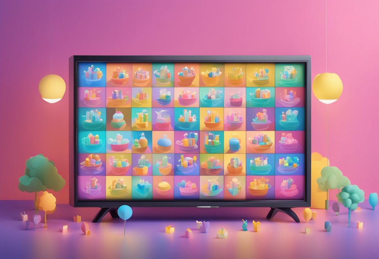 A collection of baby names displayed on a colorful TV screen