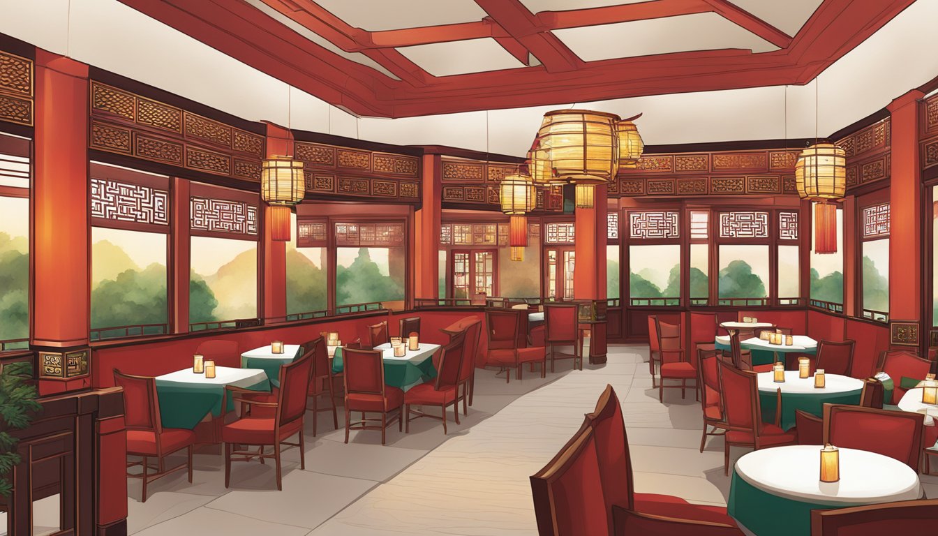The maple palace Chinese restaurant is bustling with lively chatter and the smell of sizzling stir-fry. Lanterns and red decor create a warm, inviting atmosphere