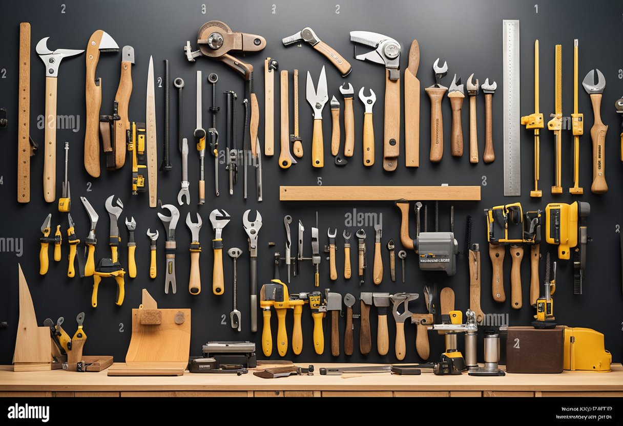 A workshop filled with various carpentry tools and equipment, with the company name "Singapore Carpentry Pte Ltd" displayed prominently on the wall