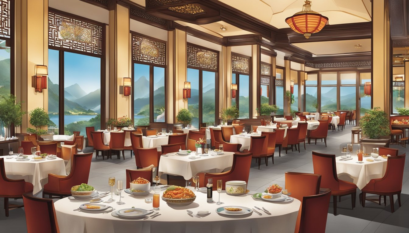 The bustling St. Regis Chinese restaurant showcases an array of culinary delights and menu offerings, with colorful dishes and intricate presentations