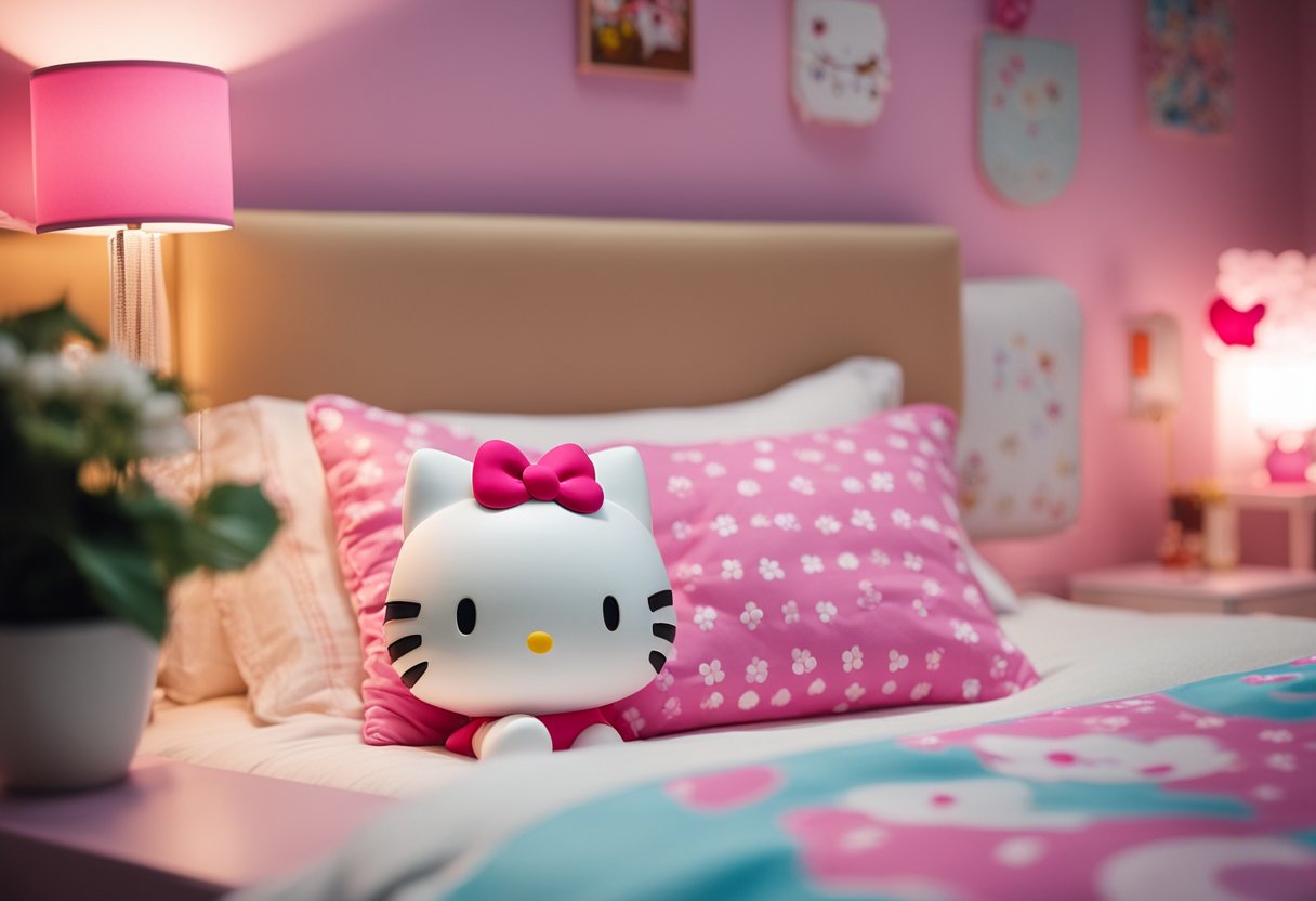 A cozy bedroom with Hello Kitty-themed furniture and decor in Singapore